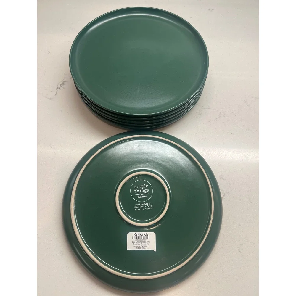 Kirklands Simple Things Forest Green Matte Salad Plates Set of 6 Stoneware